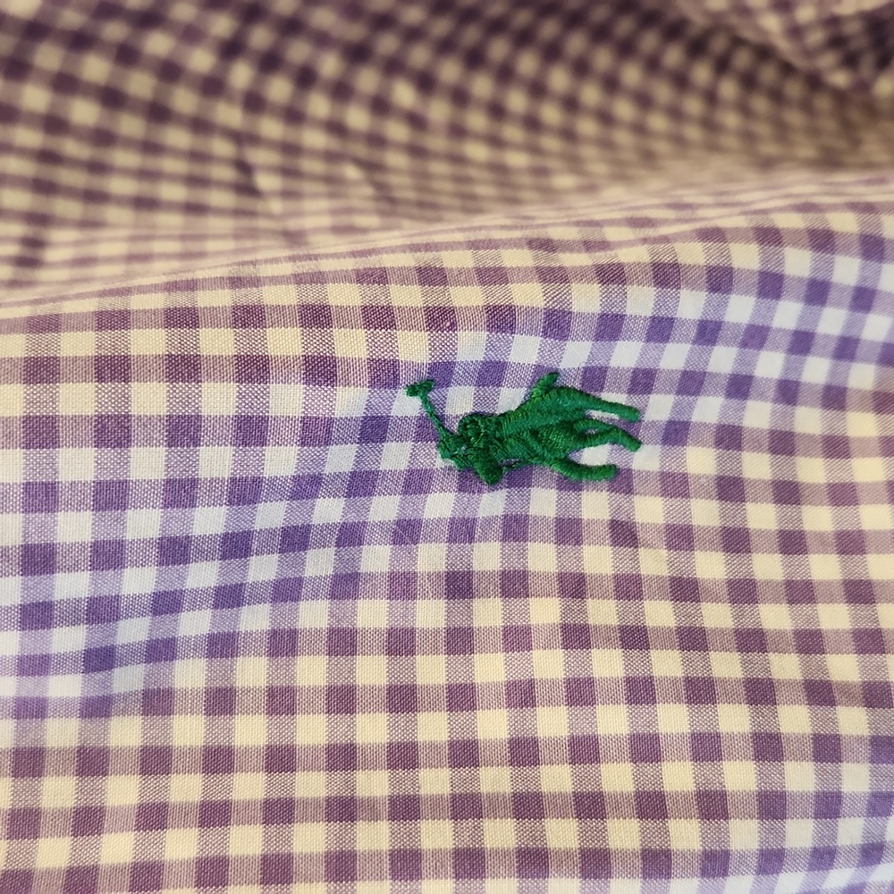 Polo Ralph Lauren Purole White Gingham Size 16 1/2 Custom Fit Button Down Shirt - Picture 3 of 13